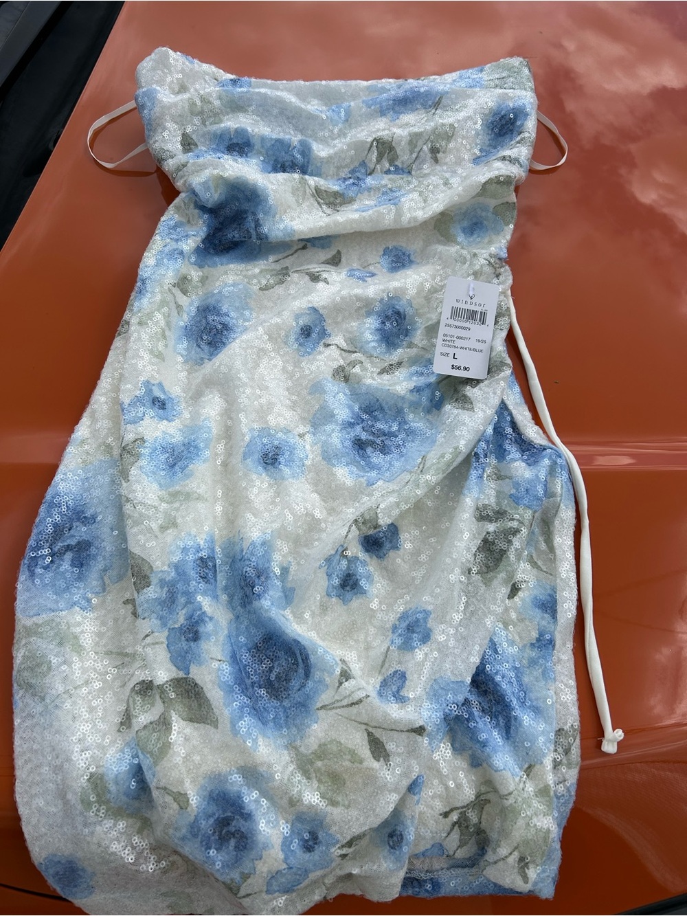 Windsor Blue and White Sequined Floral Dress